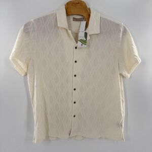 Distortion Mens Cream Diamond Knit Short Sleeve Button Down Shirt 6WV-M